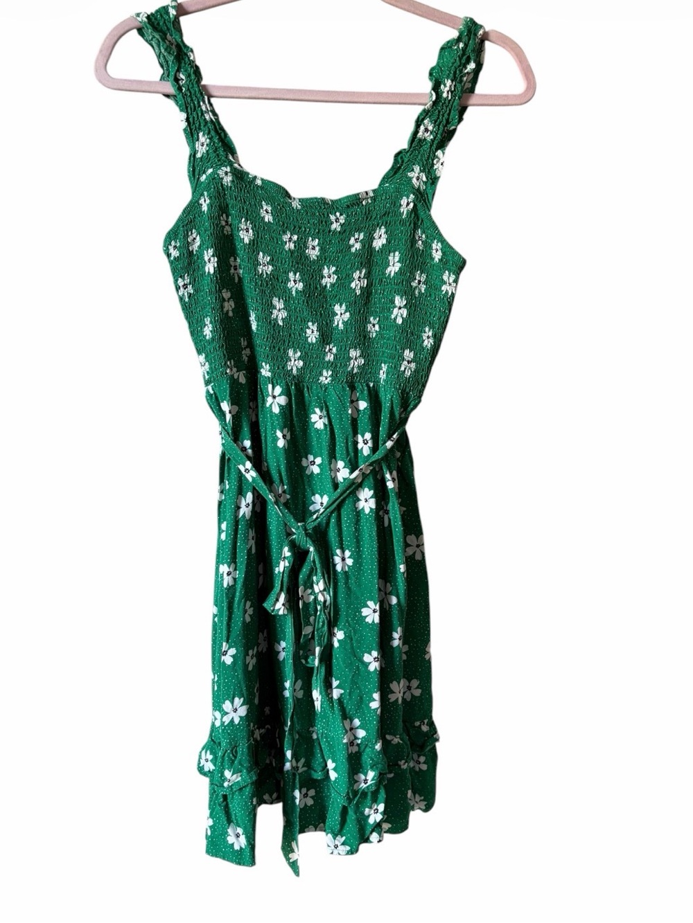 DR2 Green Floral Tie-Waist Sundress